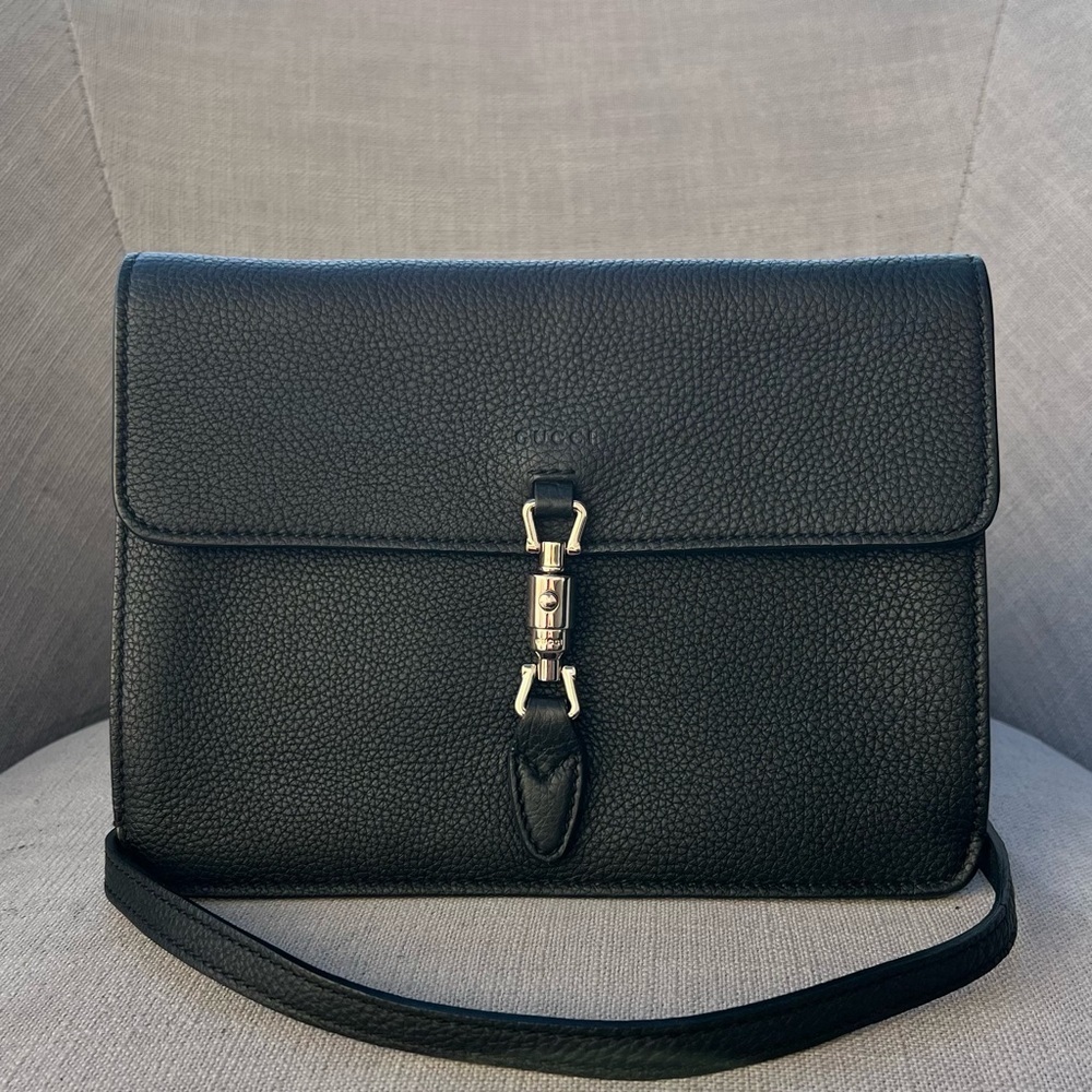 $1200 Gucci Grand Prix Soft Calfskin Small Jackie Shoulder Bag Navy Blue
